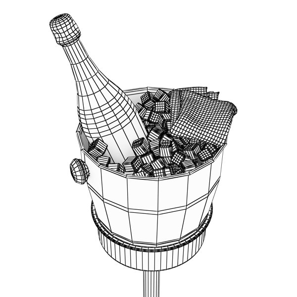 Champagne Set 3 - Bottle Flute and Ice Bucket 3D model_10