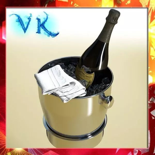 Champagne Set 3 - Bottle Flute and Ice Bucket 3D model_0