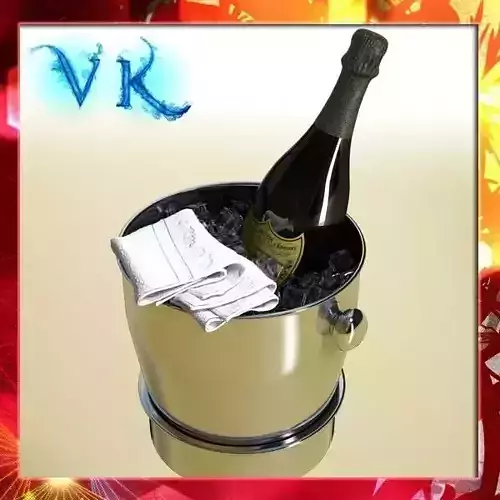 Champagne Set 3 - Bottle Flute and Ice Bucket 3D model