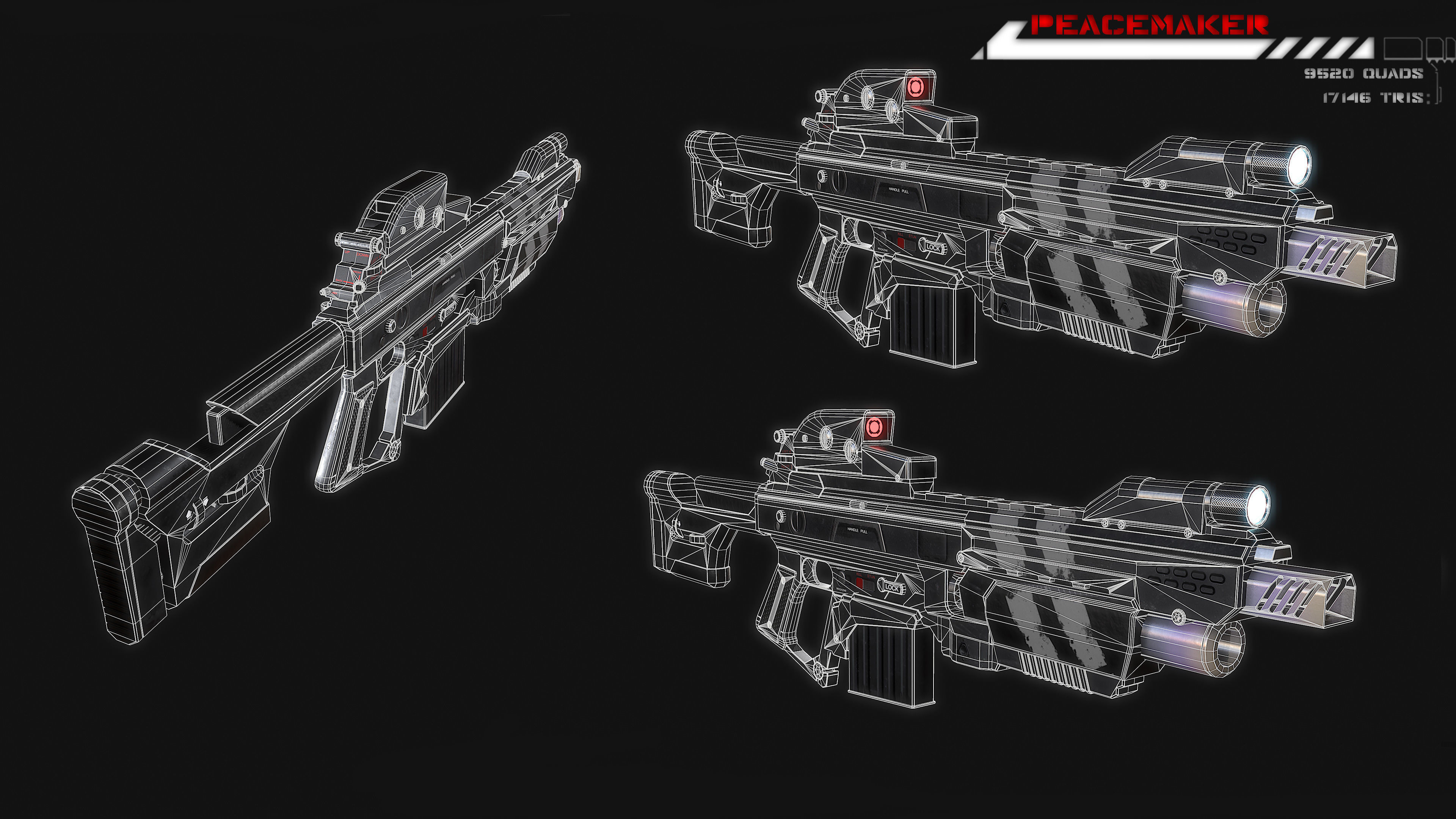 Lowpoly Sci fi Rifle Peacemaker  Low-poly 3D model_12