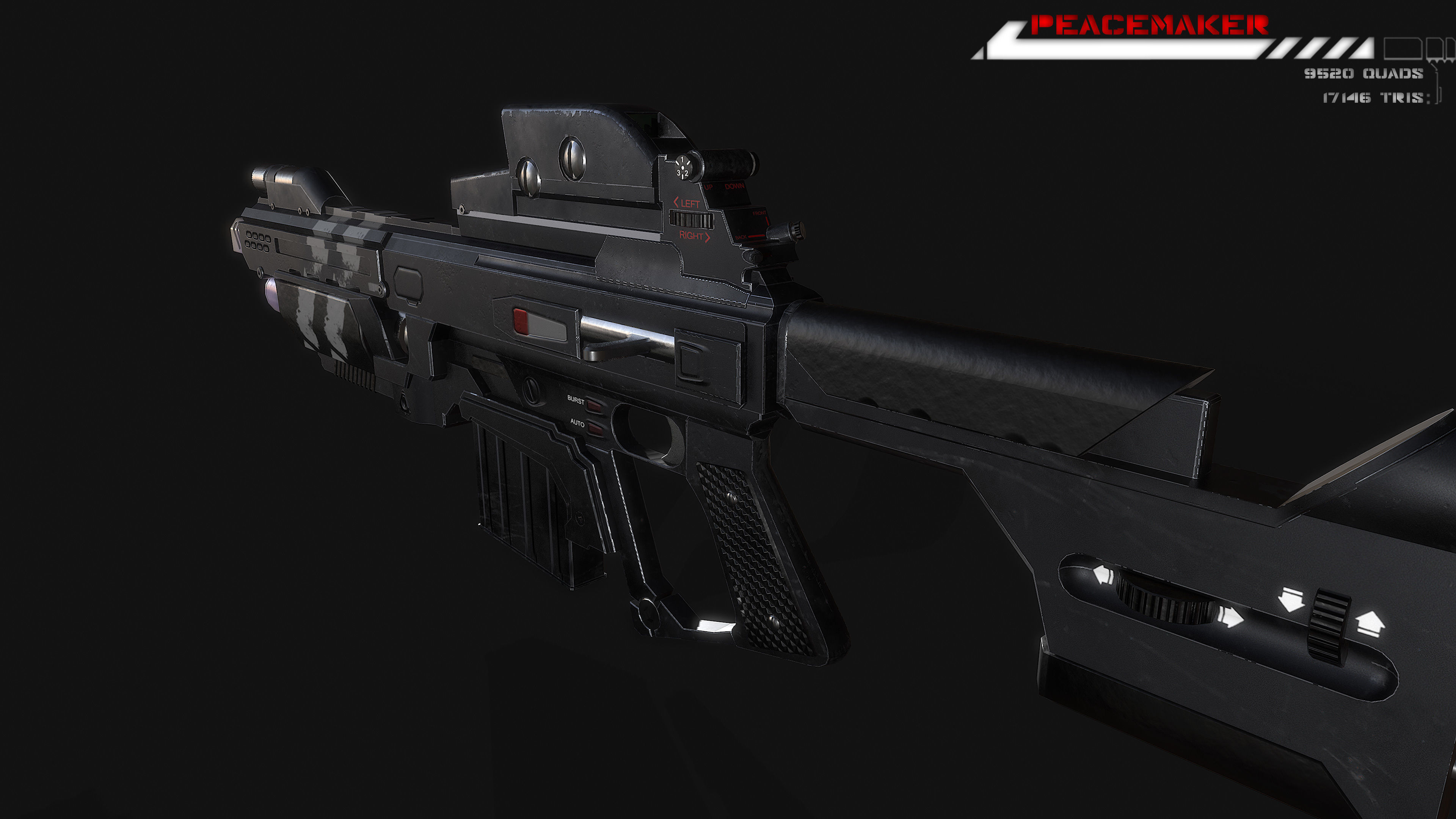 Lowpoly Sci fi Rifle Peacemaker  Low-poly 3D model_9