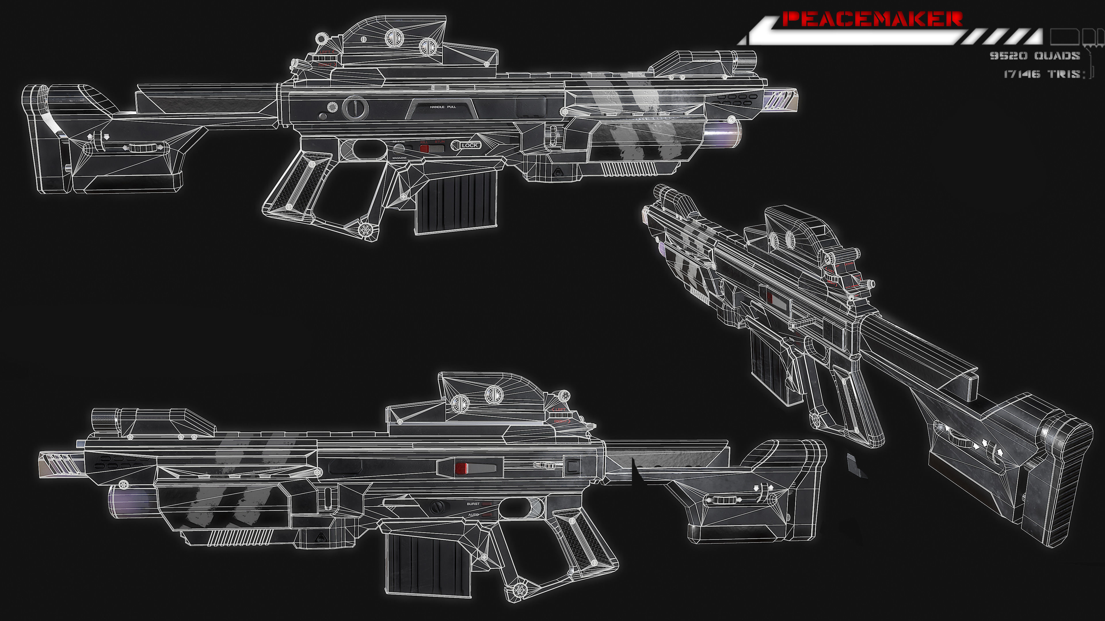 Lowpoly Sci fi Rifle Peacemaker  Low-poly 3D model_14