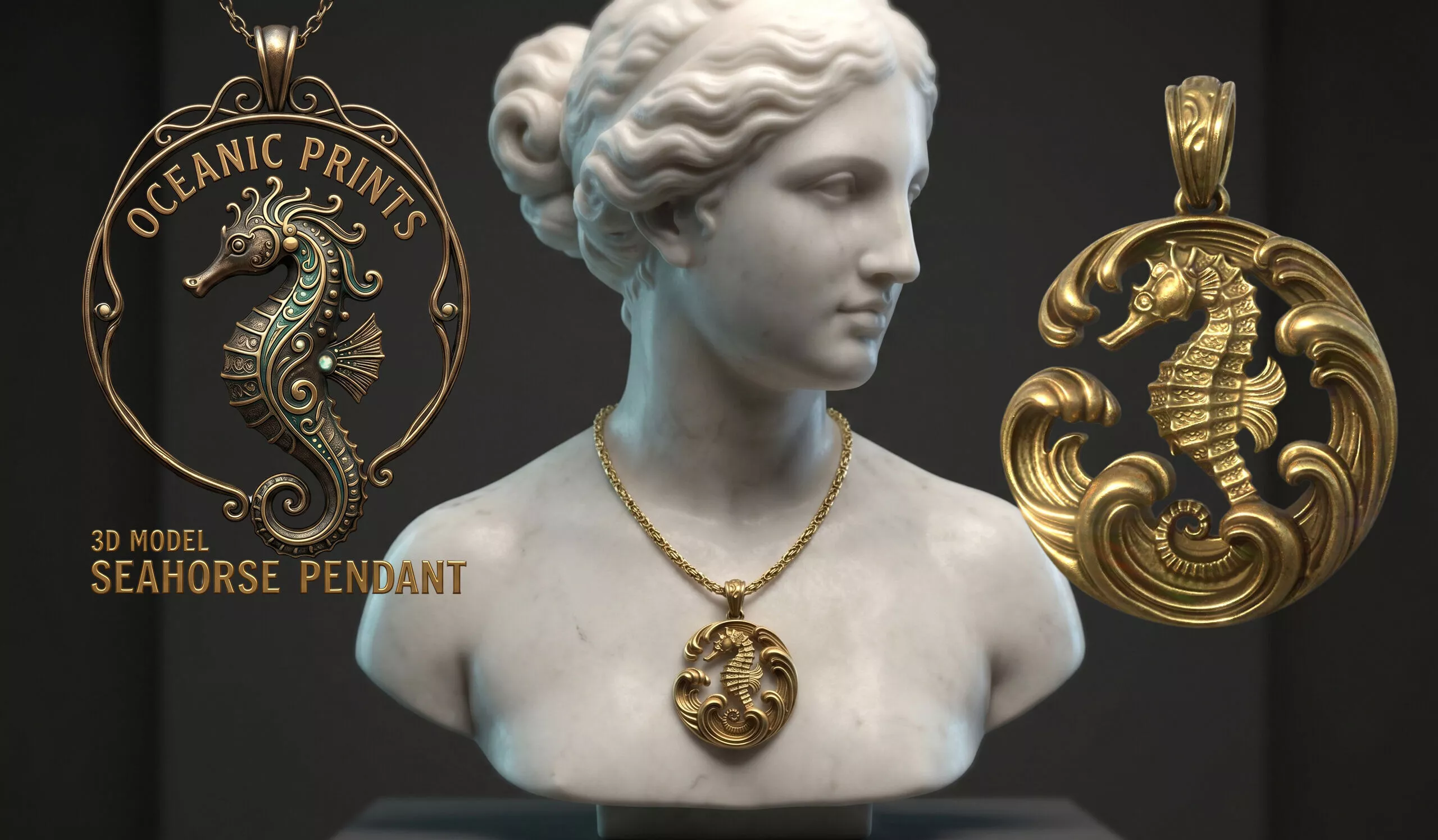 Seahorse pendant print 3D model 3D print model