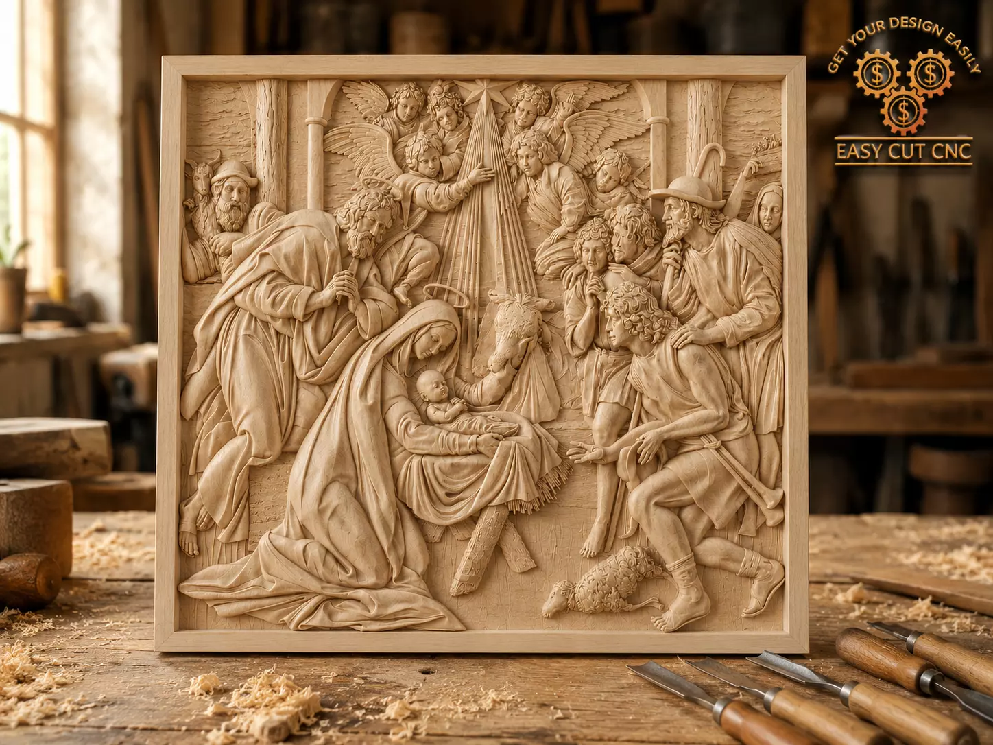 Nativity of Jesus Wooden Relief CNC Panel 3D model