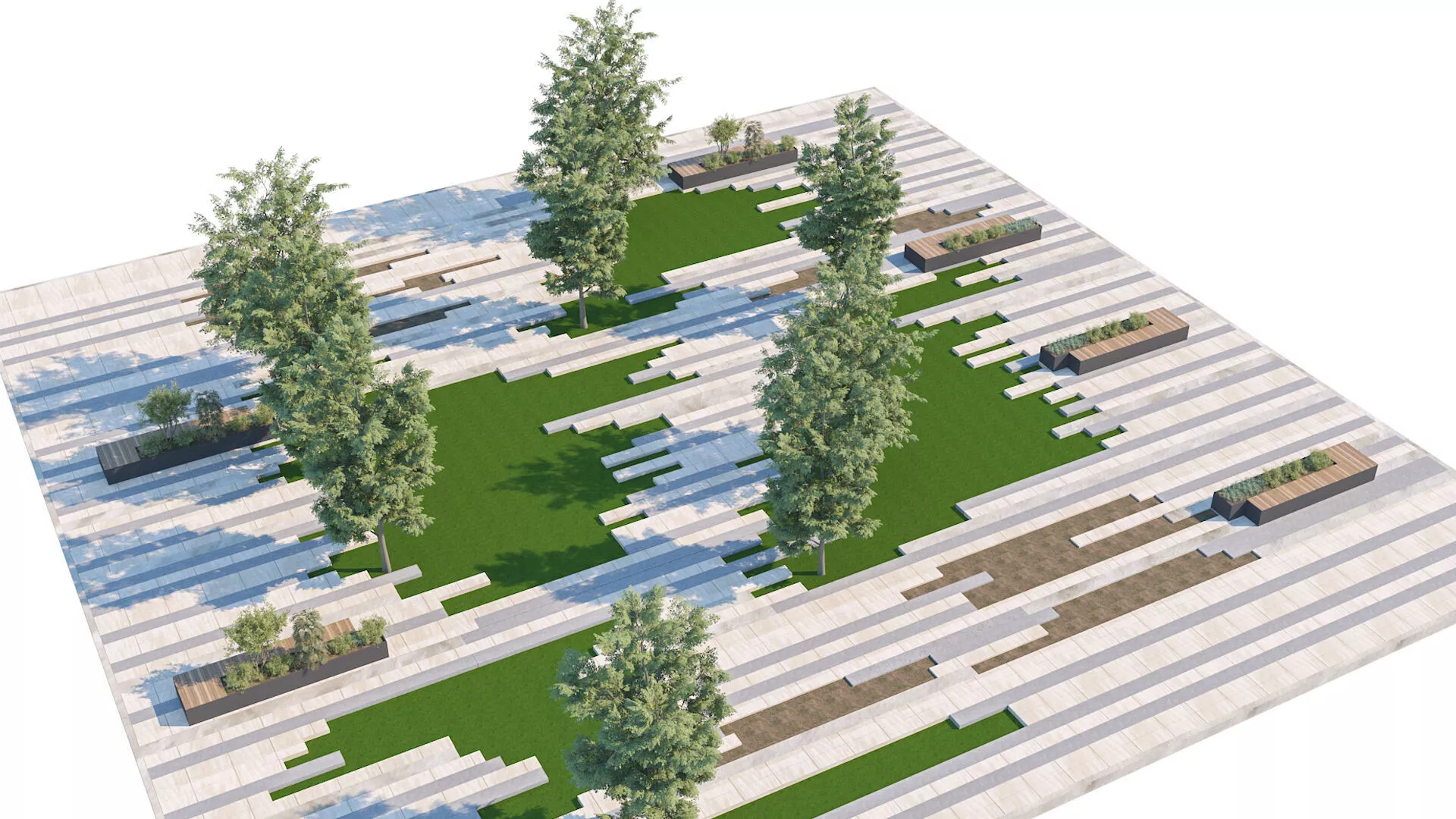 Contemporary Landscape Module with Staggered Stone Paving Low-poly 3D model