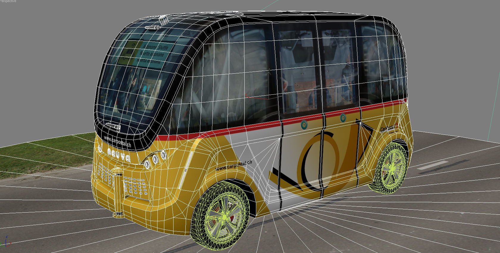CarPostal driverless electric bus Low-poly 3D model_8