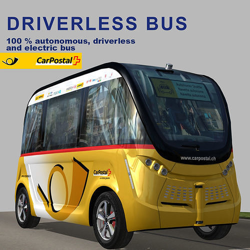CarPostal driverless electric bus Low-poly 3D model
