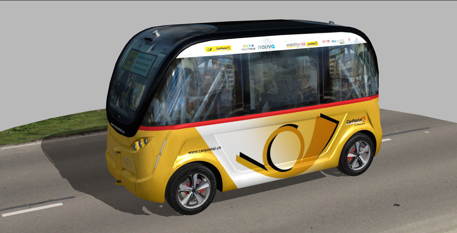 CarPostal driverless electric bus Low-poly 3D model_3