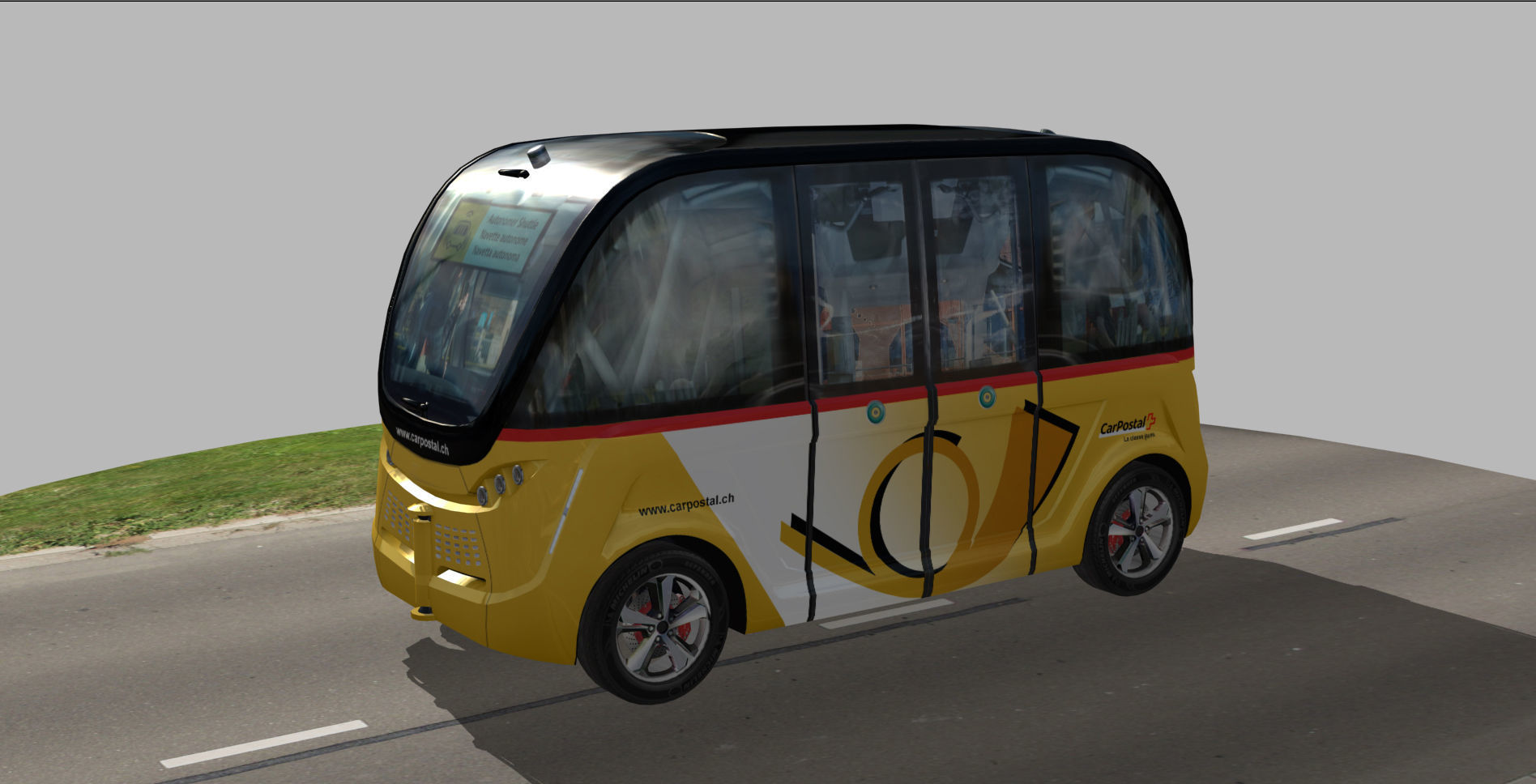 CarPostal driverless electric bus Low-poly 3D model_2