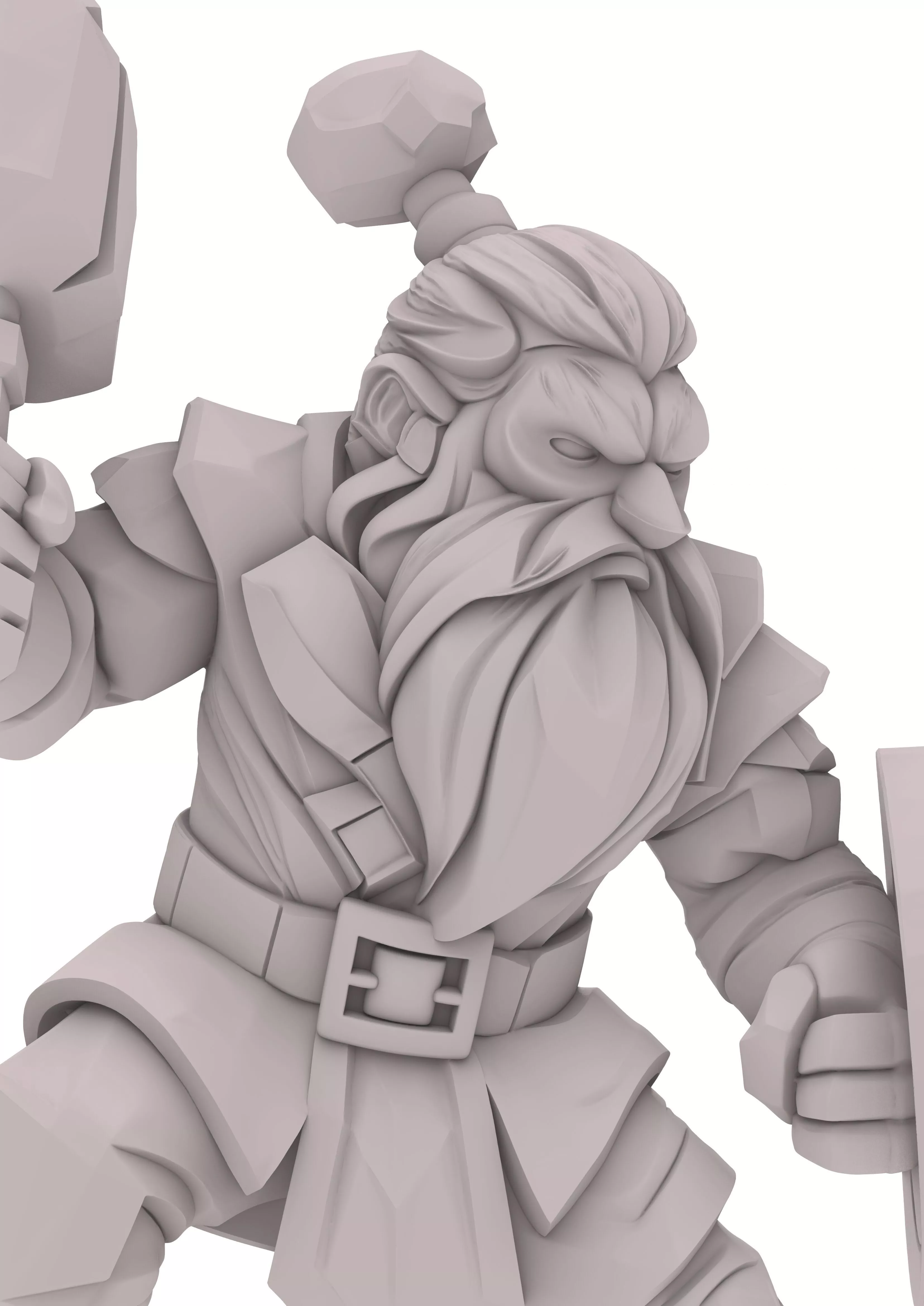 Low Poly Zwerg Verteidiger Dwarf Defender Big Viking Warrior 3D print model