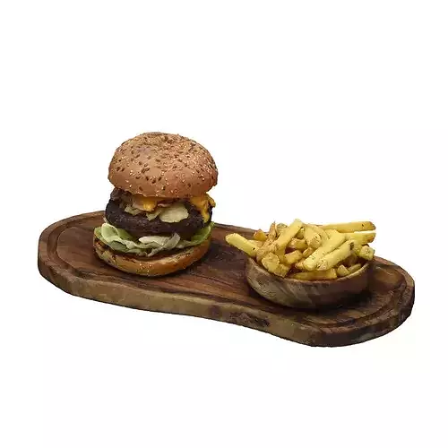 Burger and Fries Menu Low-poly 3D model 3