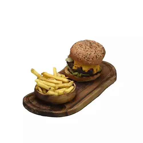 Burger and Fries Menu Low-poly 3D model 7