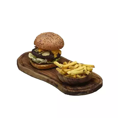Burger and Fries Menu Low-poly 3D model 4