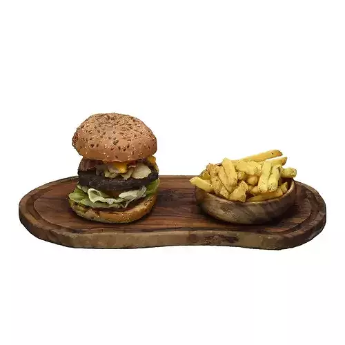 Burger and Fries Menu Low-poly 3D model 2