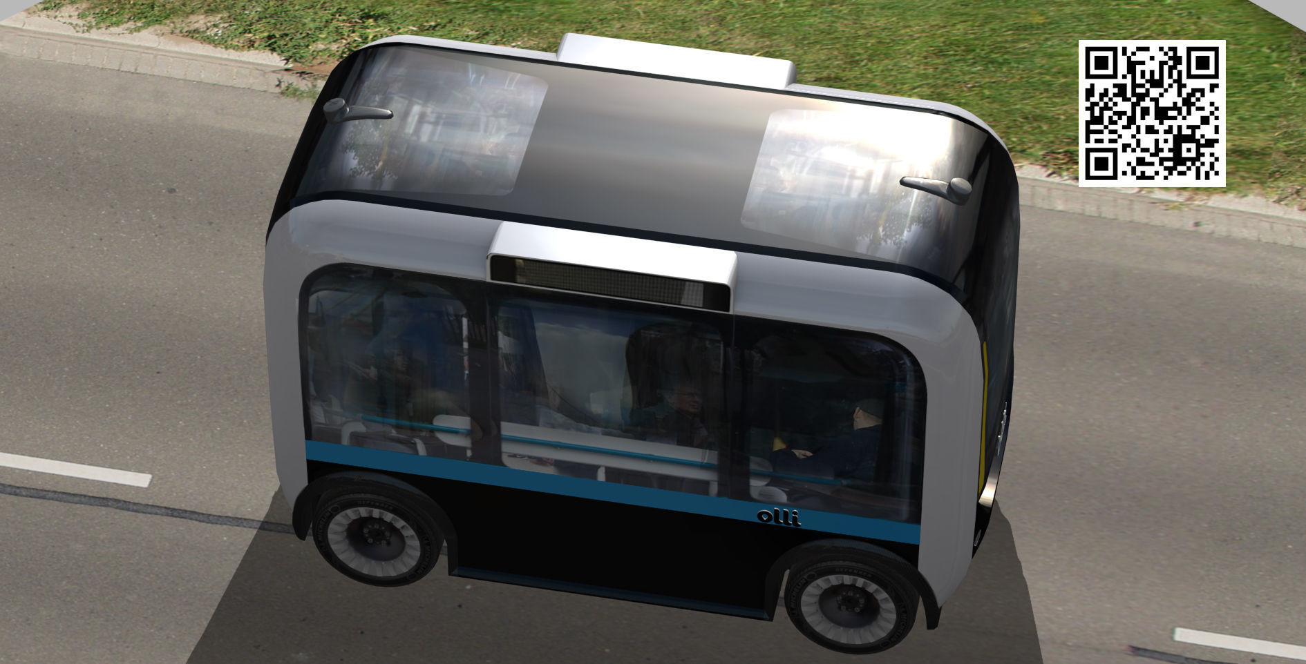 Driverless Electric bus pack Low-poly 3D model_5