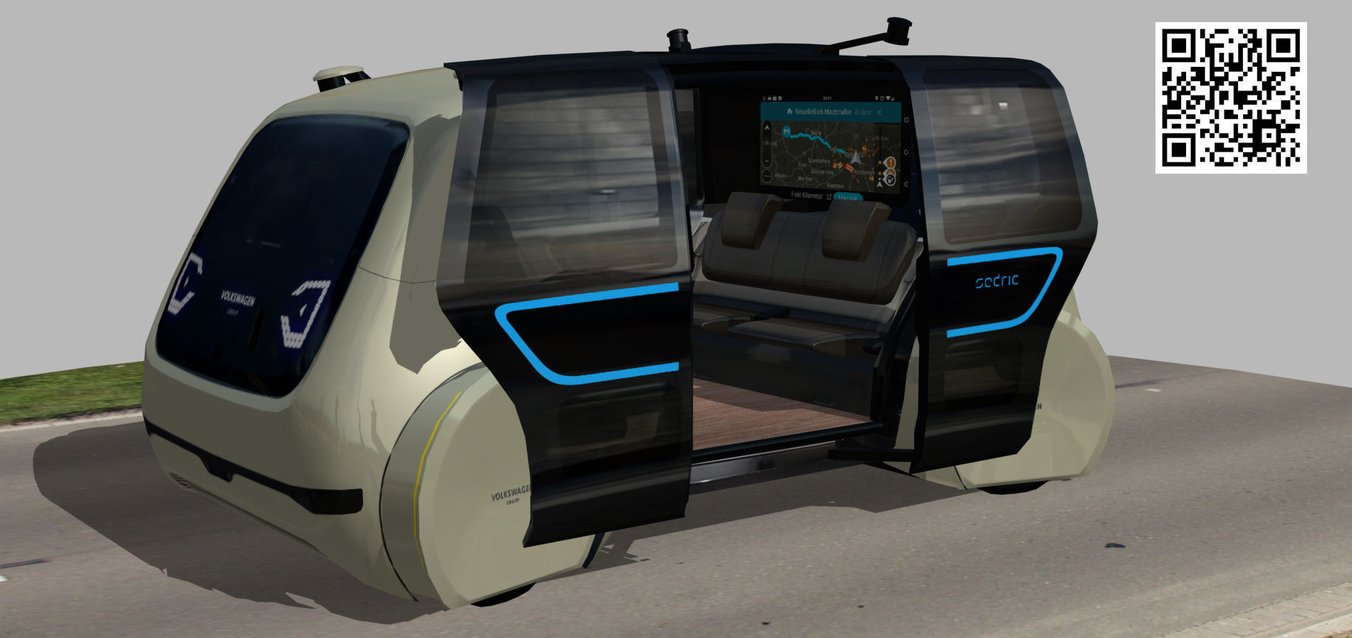 Driverless Electric bus pack Low-poly 3D model_47
