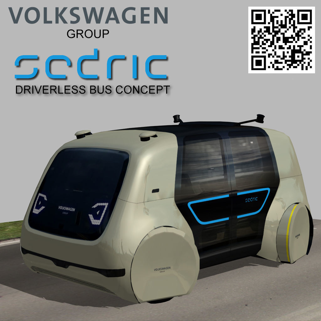 Driverless Electric bus pack Low-poly 3D model_41
