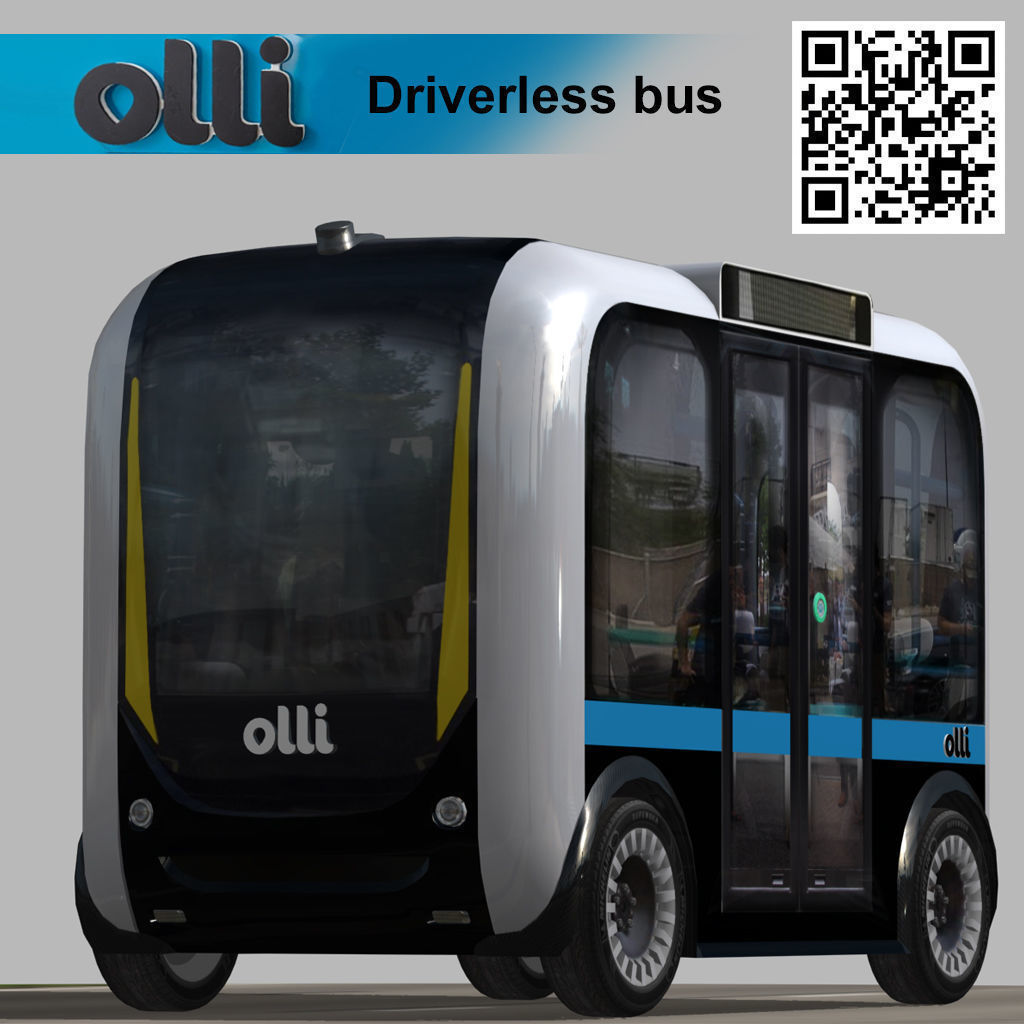 Driverless Electric bus pack Low-poly 3D model_1
