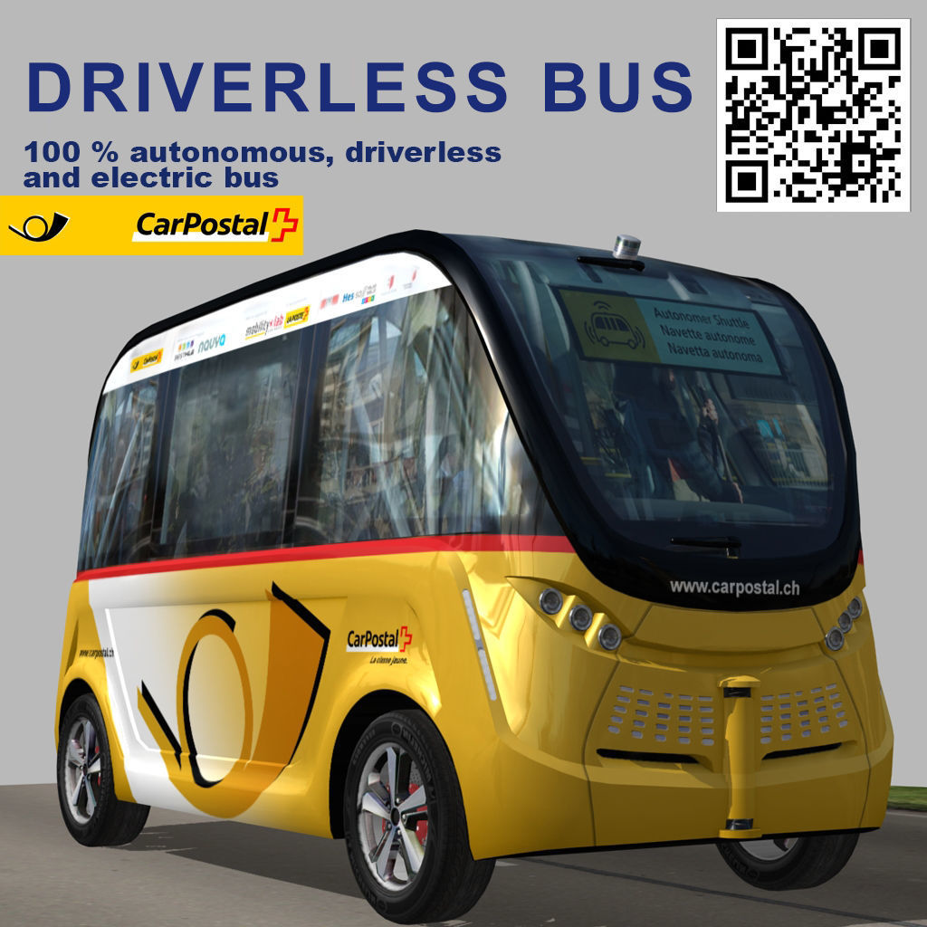 Driverless Electric bus pack Low-poly 3D model_22