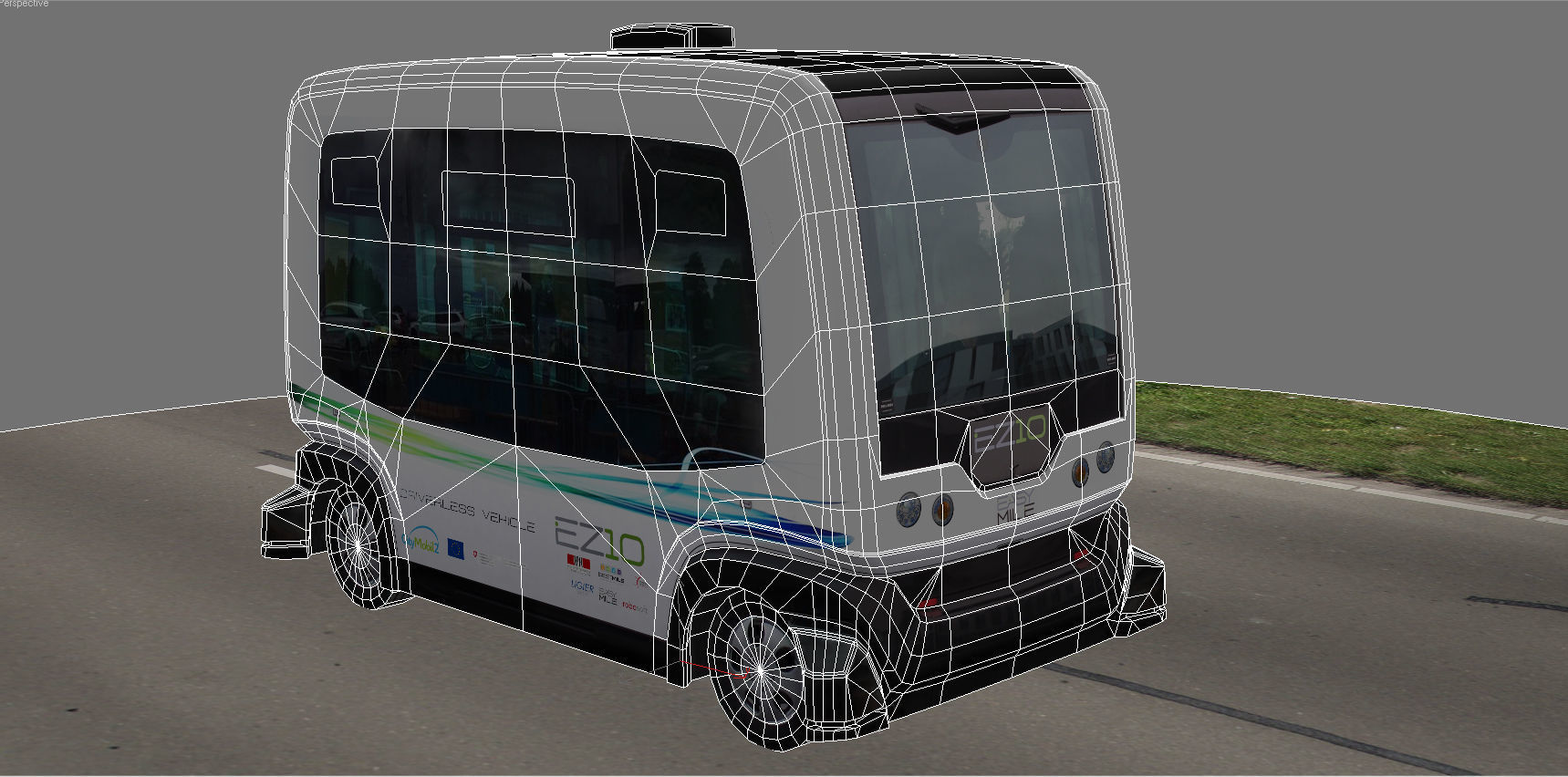 Driverless Electric bus pack Low-poly 3D model_33