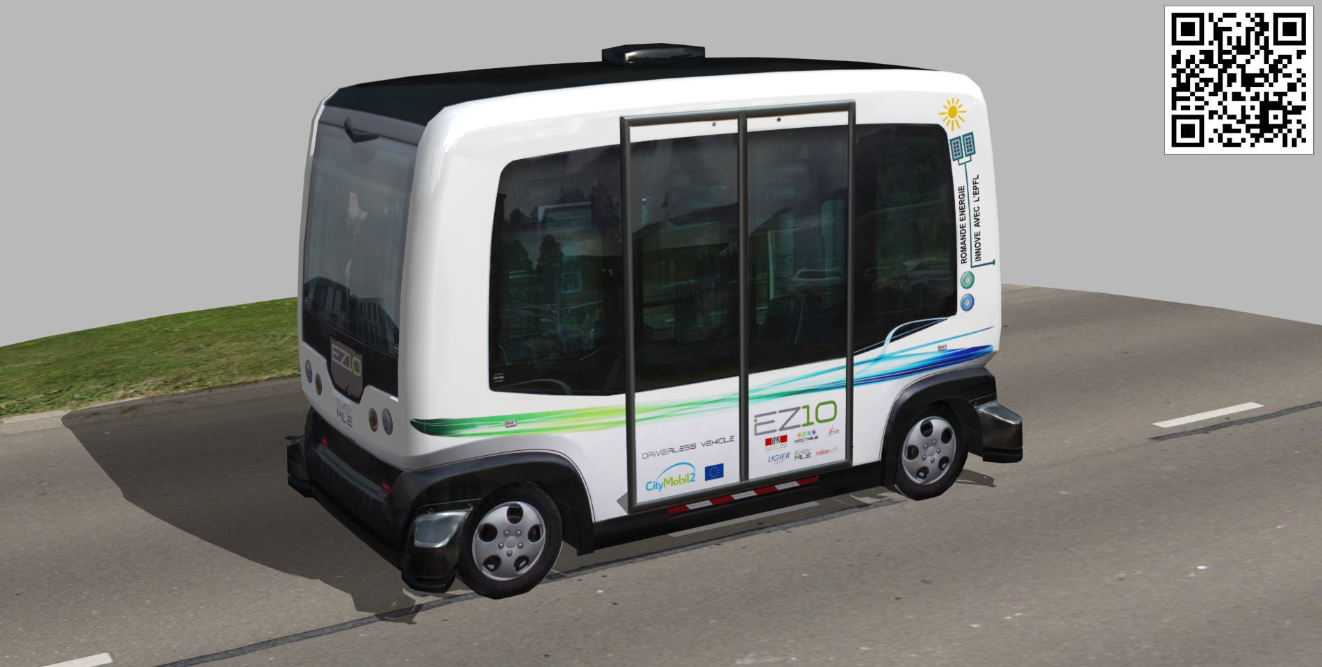 Driverless Electric bus pack Low-poly 3D model_35