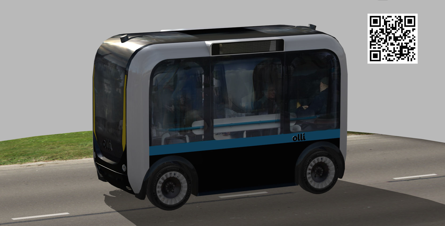 Driverless Electric bus pack Low-poly 3D model_6