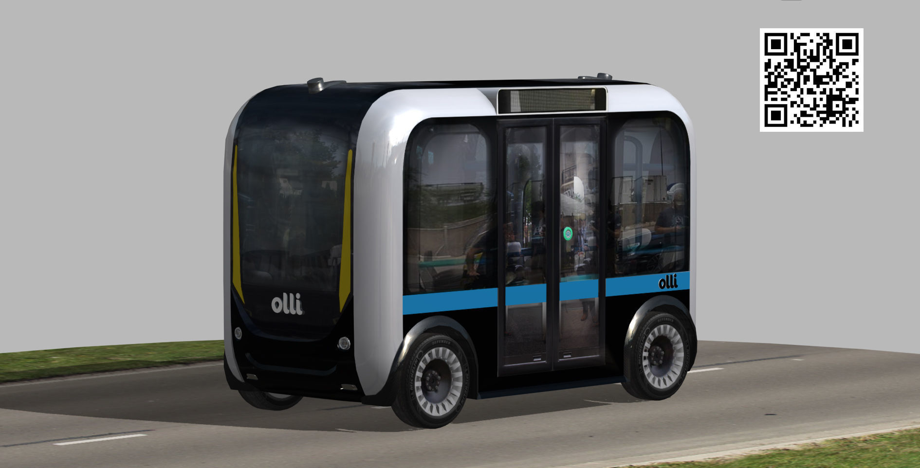 Driverless Electric bus pack Low-poly 3D model_10