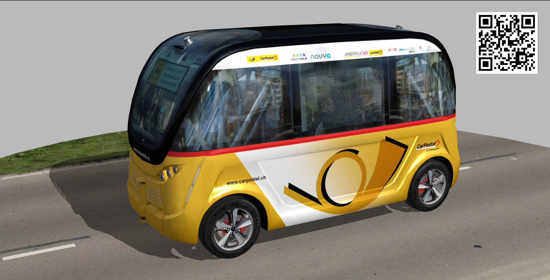 Driverless Electric bus pack Low-poly 3D model_24