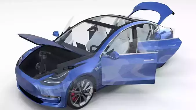 Tesla Model 3 with interior and chassis