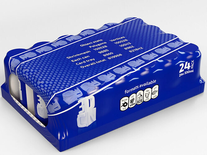 24 pack shrinkwrapped 330ml cans card tray  3D model