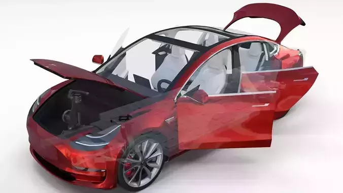Tesla Model 3 Red with interior and chassis 