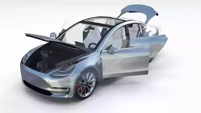 Tesla Model 3 Silver with interior and chassis 3D model