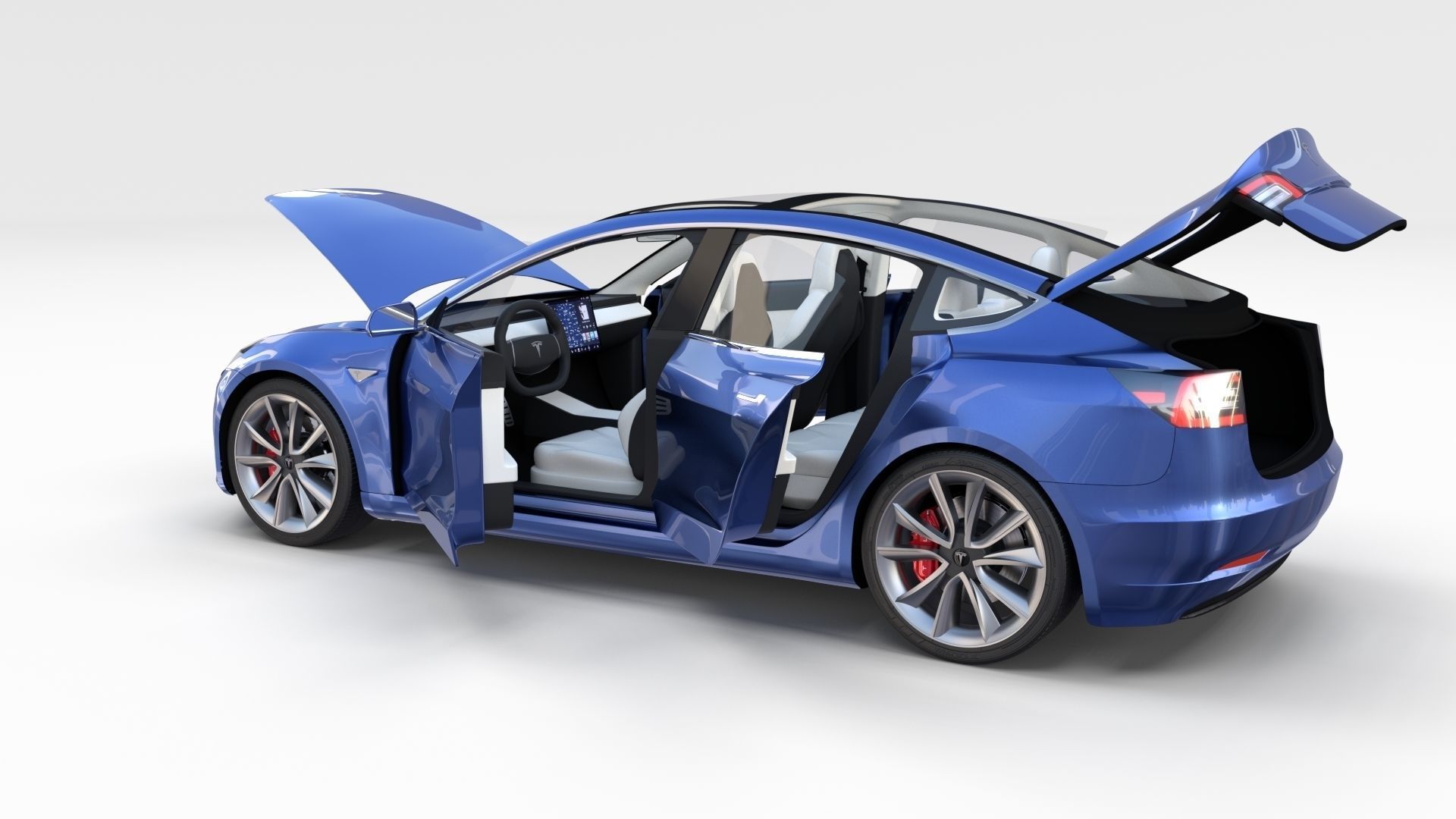 Tesla Model 3 with interior 3D model_14