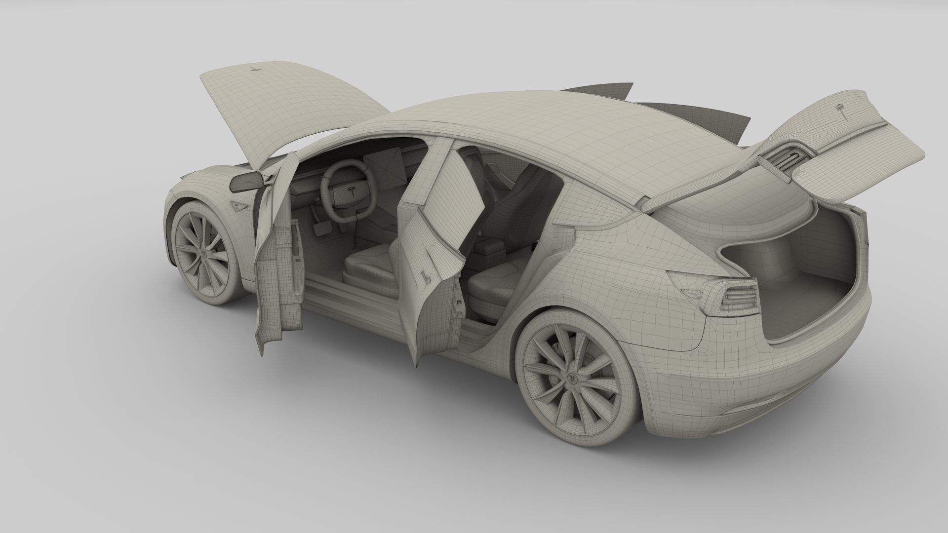 Tesla Model 3 with interior 3D model_12