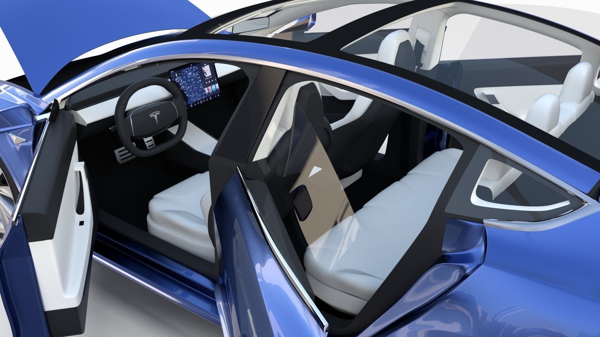 Tesla Model 3 with interior 3D model_32