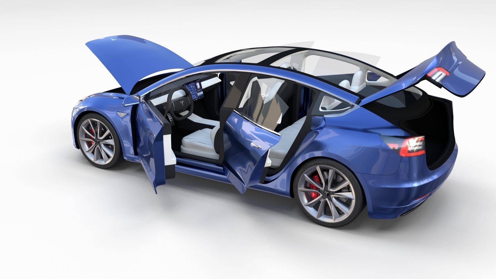 Tesla Model 3 with interior 3D model_13