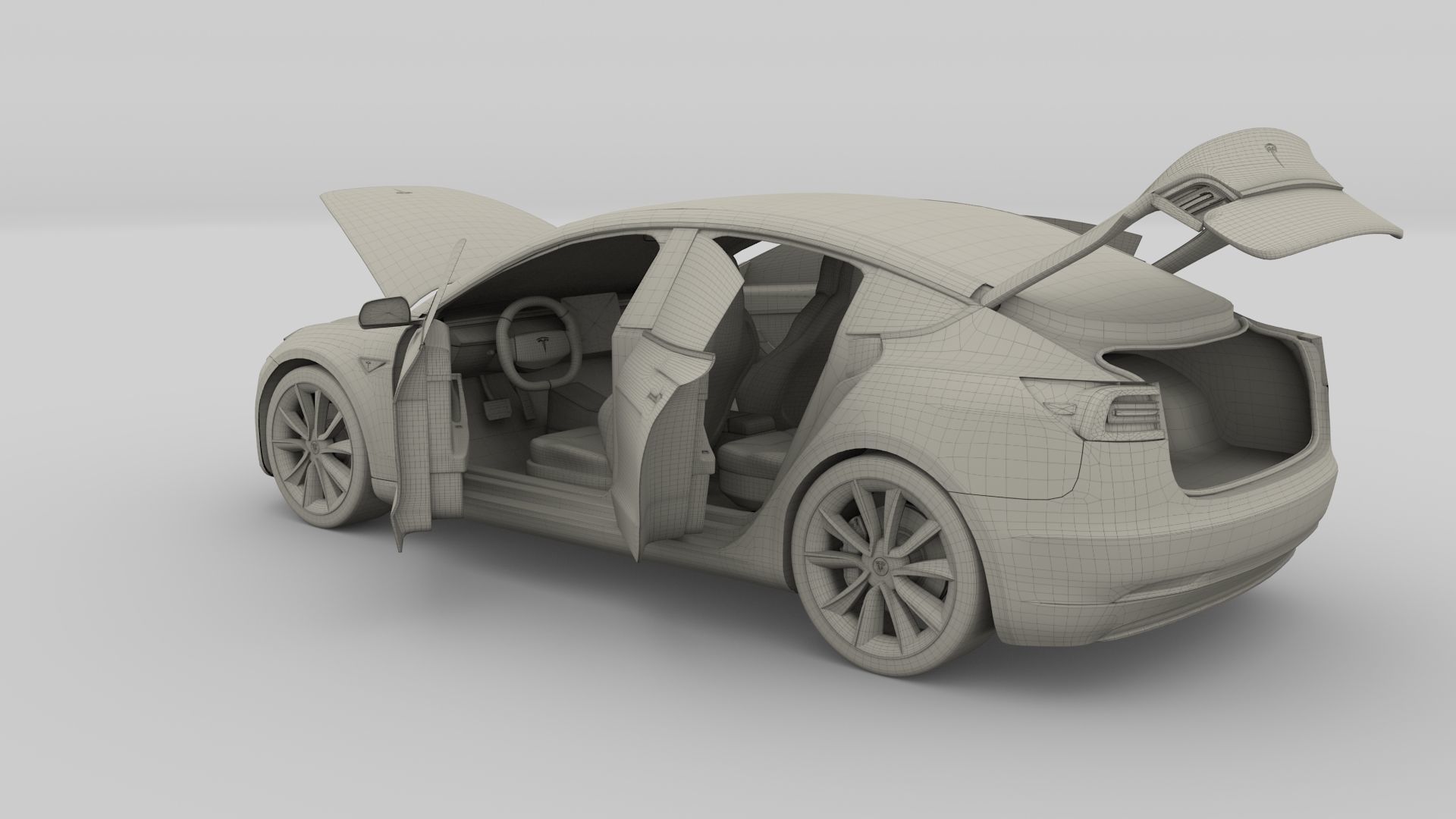 Tesla Model 3 with interior 3D model_27
