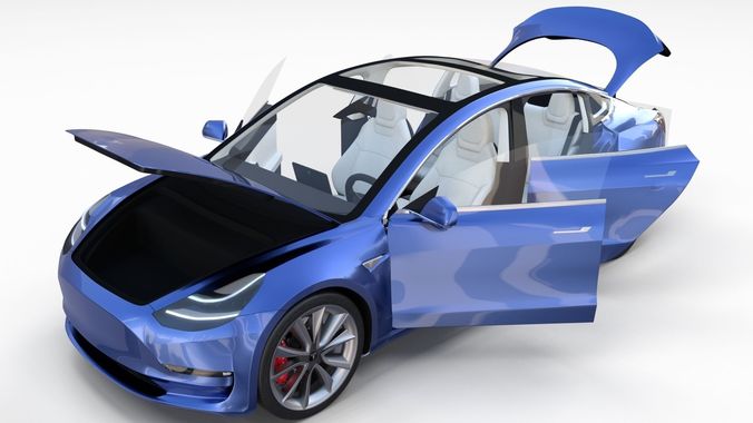 Tesla Model 3 with interior 3D model