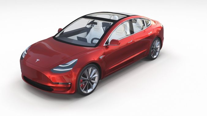 Tesla Model 3 Red with interior 3D model