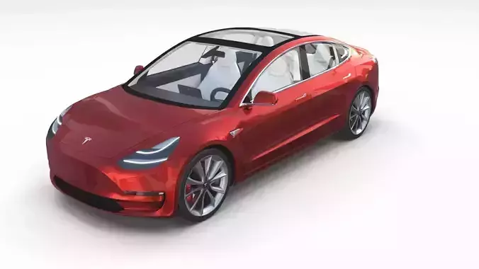Tesla Model 3 Red with interior 3D model