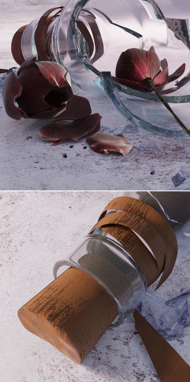  Rose in a broken bottle 3D model_2