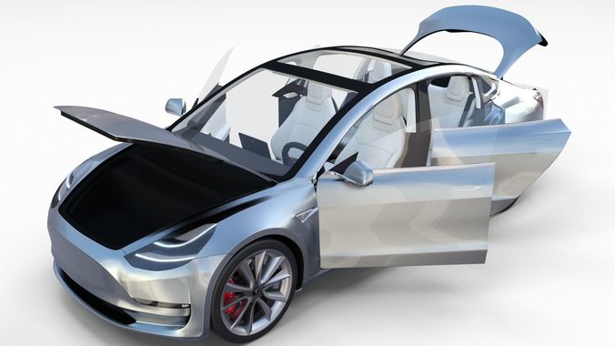 Tesla Model 3 Silver with interior 3D model