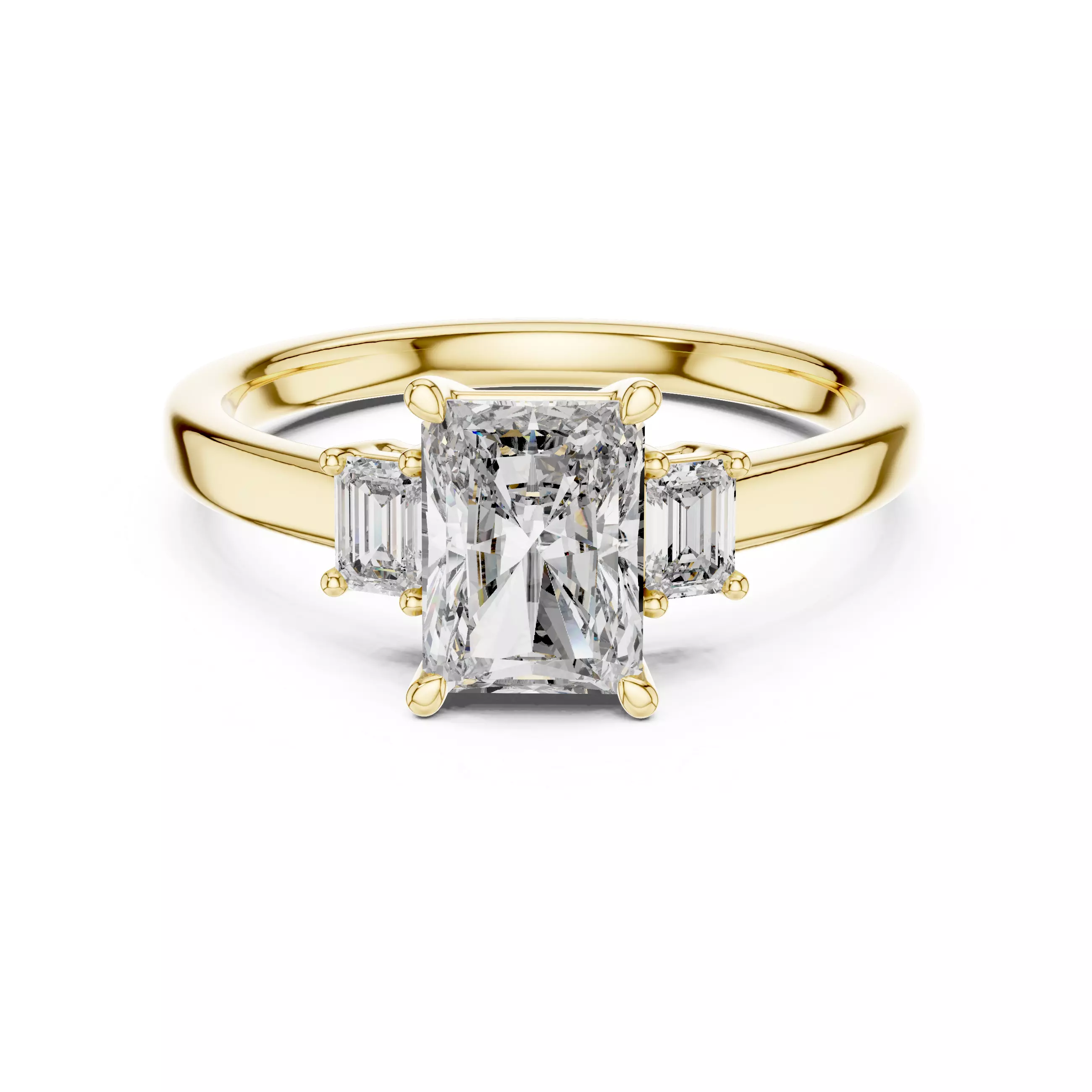 Radiant and Emerald Cut Trilogy Ring 3D print model