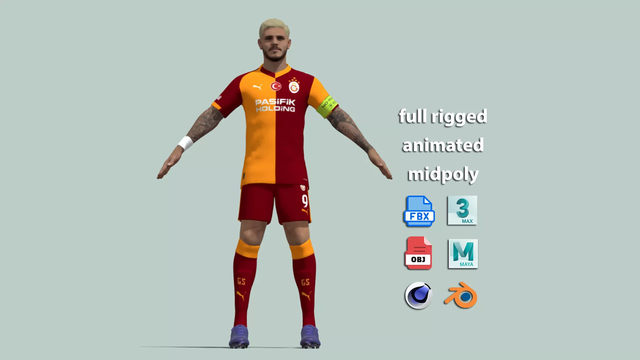 A - Pose Rigged Icardi - Full Body Face Rig 3D model 3D model