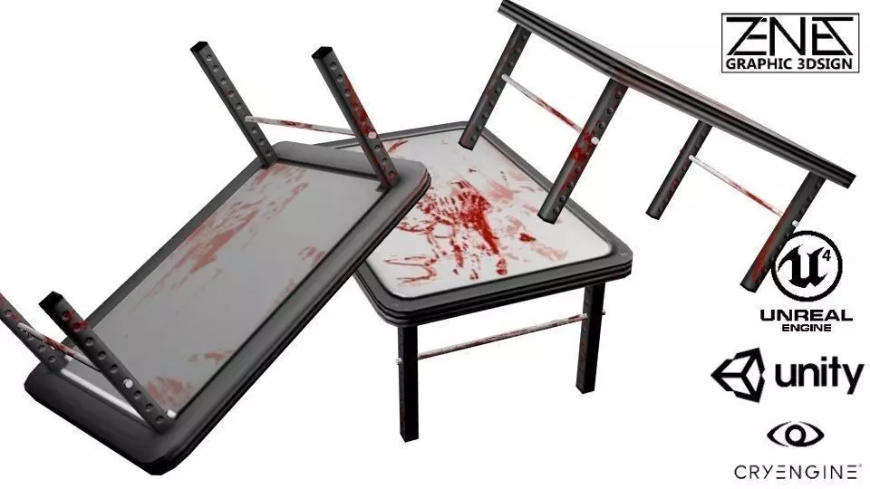 Post-Apocalyptic Bloody Table Low-poly 3D model_0