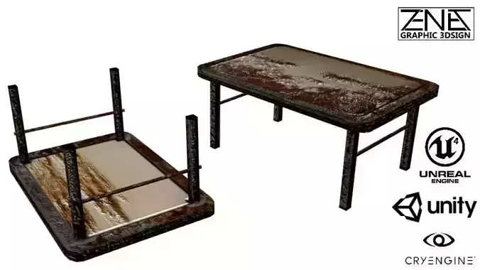 Post-Apocalyptic Grimy Rusty Table Low-poly 3D model