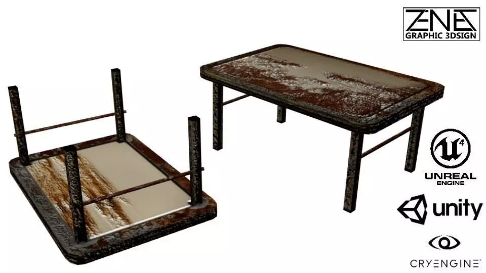Post-Apocalyptic Grimy Rusty Table Low-poly 3D model_0