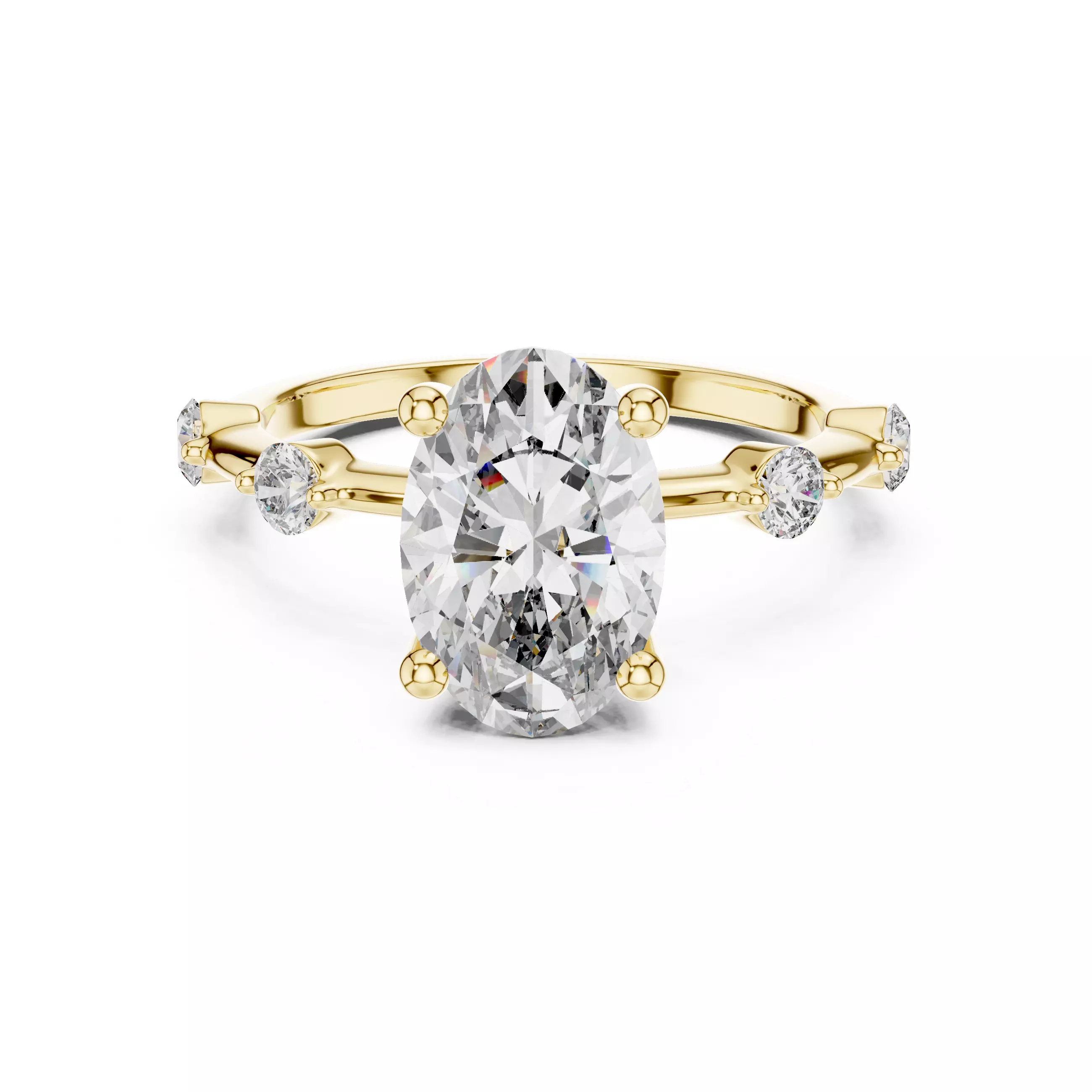 Oval Solitaire with side stones 3D print model