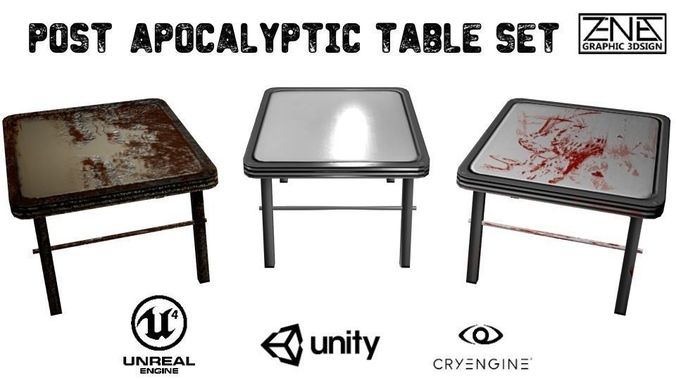 Post-Apocalyptic Table Set Low-poly 3D model