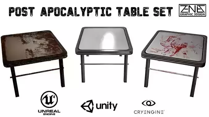 Post-Apocalyptic Table Set Low-poly 3D model